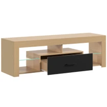 TV komoda za televizor do 65 inča s staklenim policama 140 × 40 × 45 cm, hrast