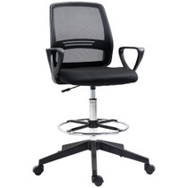 Ergonomska kancelarijska stolica s mrežastim naslonom i osloncem za noge, crna