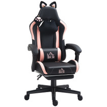 Gaming stolica s mačjim ušima i izvlačivim osloncem za noge, roza i crna