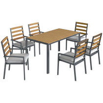 Set vrtnog namještaja sa stolom 146 × 80 cm i 6 stolica, tamno siva i natur