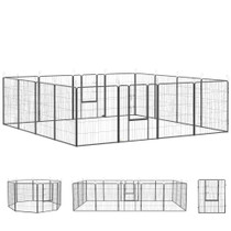 Ograda za štenad s 16 elemenata i 2 vrata, element 80 × 100 cm, siva