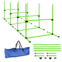 Agility set za pse s 4 prepone, podesiva visina, s torbom za nošenje, zeleni
