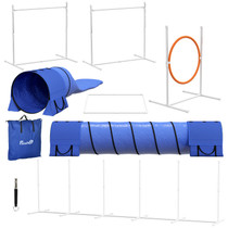 Agility set za pse sa 2 tunela, 2 prepone i obručem, plavi