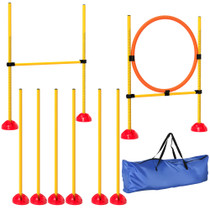 Agility set za pse s preponom, obručem i slalom štapom, žuto-narandžasti