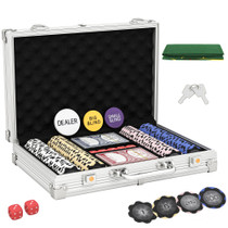 Poker set s 200 čipova u koferu, s kockicama i 2 špila karata, srebrni