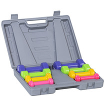Set bučica s koferom, 4 para od 0,5 do 2 kg, crvene, žute, zelene, ljubičaste