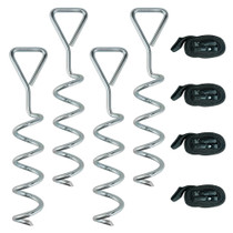 Set od 4 spiralna sidra za trampolin s podesivim trakama, srebrna