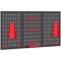 Zidna perforirana ploča za alat, set od 28 dijelova 60 × 120 cm, crno-crvena