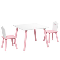 Dječiji stol i 2 stolice 60 × 60 × 44 cm, roza i bijela