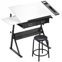 Stol za crtanje podesive visine s tabureom i ladicama 120 × 60 × 92 cm, bijeli