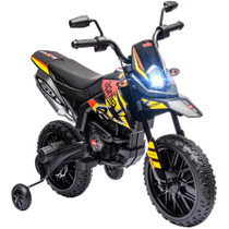 Dječiji električni motocikl 12 V s pomoćnim točkićima, svjetlima i USB-om, žuti