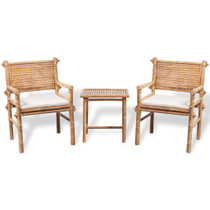 3-dijelni bistro set od bambusa s jastucima