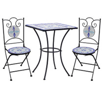 3-dijelni bistro set s keramičkim pločicama plavo-bijeli