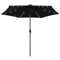 Suncobran s LED svjetlima i aluminijskom šipkom 270 cm crni Suncobran s LED svjetlima i aluminijskom šipkom 270 cm crni