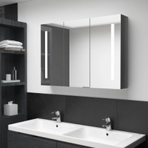 LED kupaonski ormarić s ogledalom 89 x 14 x 62 cm sjajni sivi LED kupaonski ormarić s ogledalom 89 x 14 x 62 cm sjajni sivi
