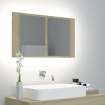 LED kupaonski ormarić s ogledalom boja hrasta 80 x 12 x 45 cm
