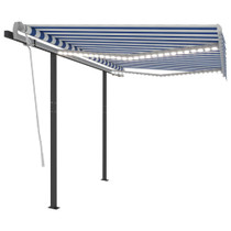 Tenda na ručno uvlačenje s LED svjetlima 3,5x2,5 m plavo-bijela