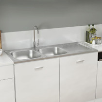 Kuhinjski sudoper s dvije kadice srebrni 1200x500x155 mm čelik Kuhinjski sudoper s dvije kadice srebrni 1200x500x155 mm čelik