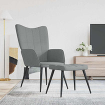 Fotelja s tabureom 62 x 68,5 x 96 cm svjetlosiva od tkanine Fotelja s tabureom 62 x 68,5 x 96 cm svjetlosiva od tkanine