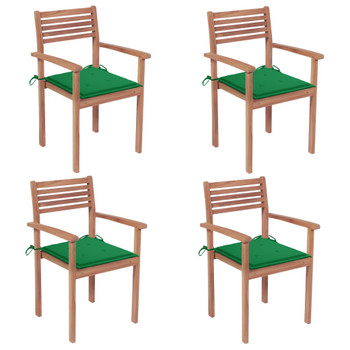 Vrtne stolice sa zelenim jastucima 4 kom od masivne tikovine 3062294