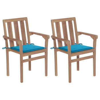 Vrtne stolice s plavim jastucima 2 kom od masivne tikovine 3062212