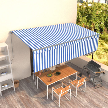 Tenda na ručno uvlačenje s roletom 5 x 3 m plavo-bijela 3069456