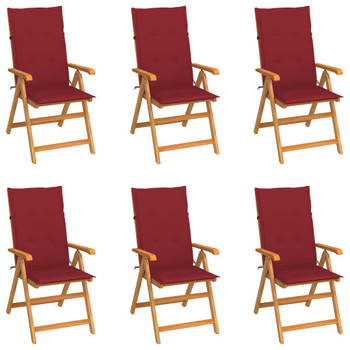 Vrtne stolice s jastucima boje vina 6 kom od masivne tikovine 3065569