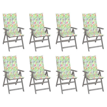 Nagibne vrtne stolice s jastucima 8 kom sive od bagremovog drva 3075153