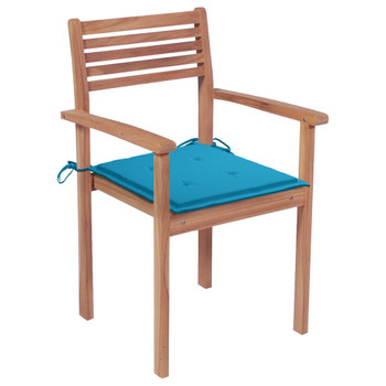 Vrtne stolice s plavim jastucima 4 kom od masivne tikovine 3062293