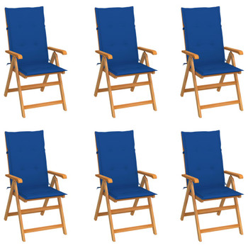 Vrtne stolice s kraljevski plavim jastucima 6 kom od tikovine 3065570