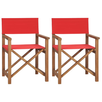 Redateljske stolice 2 kom od masivne tikovine crvene 3143632
