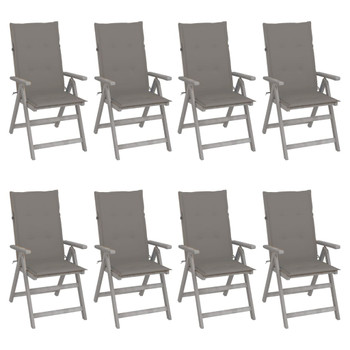 Nagibne vrtne stolice s jastucima 8 kom sive od bagremovog drva 3075142