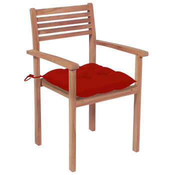 Vrtne stolice s crvenim jastucima 4 kom od masivne tikovine 3062310