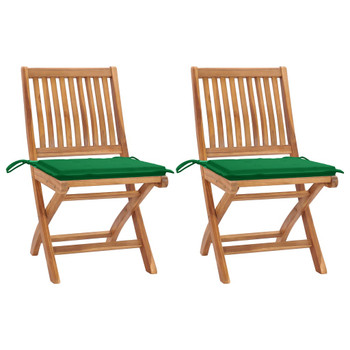 Vrtne stolice sa zelenim jastucima 2 kom od masivne tikovine 3062438