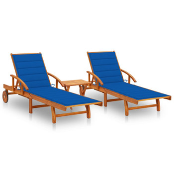Ležaljke za sunčanje sa stolićem i jastucima 2 kom drvo bagrema 3077355