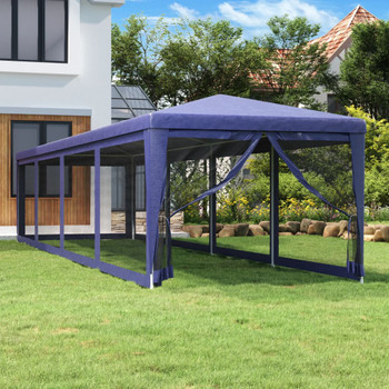Šator za zabave s 10 mrežastih bočnih zidova plavi 3x12 m HDPE 319247