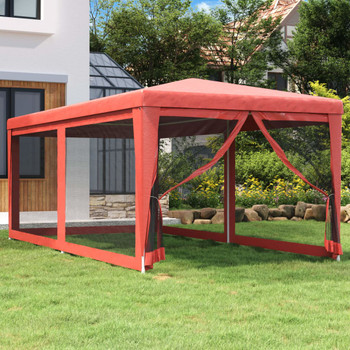 Šator za zabave sa 6 mrežastih bočnih zidova crveni 3x6 m HDPE 319240