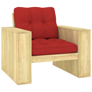 Vrtna stolica s crvenim jastucima od impregnirane borovine 3065747