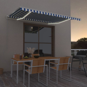 Tenda na ručno uvlačenje s LED svjetlom 400x350 cm plavo-bijela 3068981