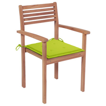 Vrtne stolice s jarko zelenim jastucima 4 kom masivna tikovina 3062300