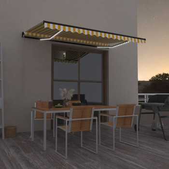 Tenda na ručno uvlačenje s LED svjetlima 400x350 cm žuto-bijela 3069183