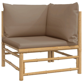 Kutna vrtna sofa od bambusa sa smeđesivim jastucima 362286