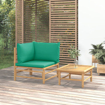 2-dijelna vrtna garnitura od bambusa sa zelenim jastucima 362292