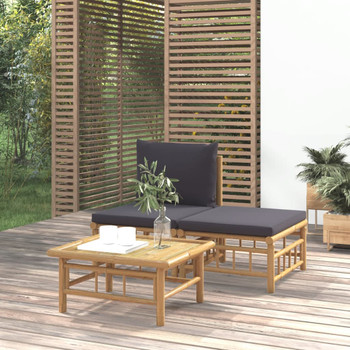 3-dijelna vrtna garnitura od bambusa s tamnosivim jastucima 362305