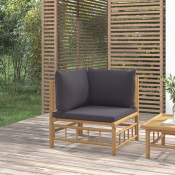 Kutna vrtna sofa od bambusa s tamnosivim jastucima 362308