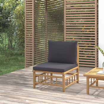 Srednja vrtna sofa od bambusa s tamnosivim jastucima 362309