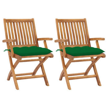Vrtne stolice sa zelenim jastucima 2 kom od masivne tikovine 3062426