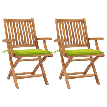 Vrtne stolice s jarko zelenim jastucima 2 kom masivna tikovina 3062417