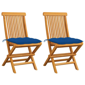 Vrtne stolice s plavim jastucima 2 kom od masivne tikovine 3062485