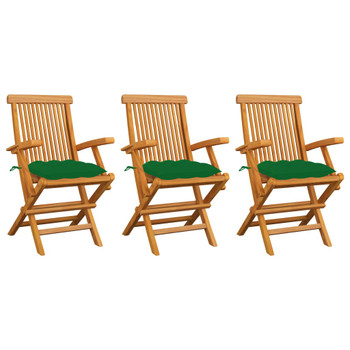 Vrtne stolice sa zelenim jastucima 3 kom od masivne tikovine 3062534